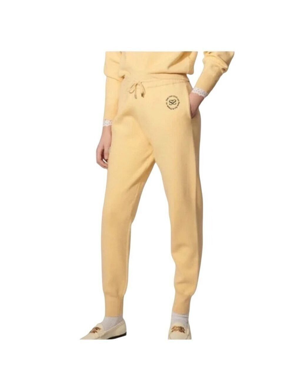 Sandro Butter Yellow Texas Embroidered Knit joggers EU SZ 42